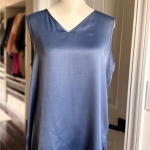 MarlaWynne Satin V-Neck Tank Top - Blue